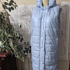 Fashion Nova NWOT Sold Out Diamond Girl Faux Leather Blue Long Puffer Vest Large